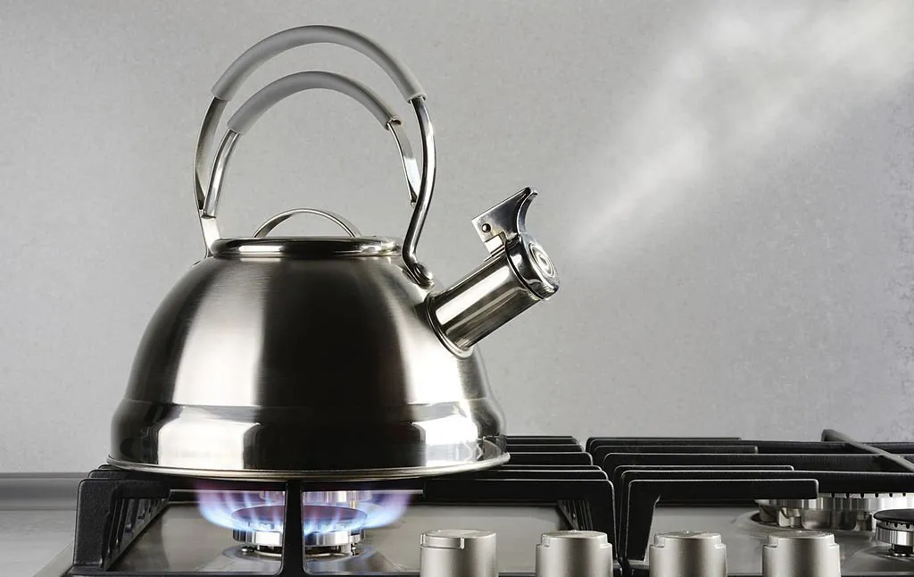 Чайник на плите, кипяток