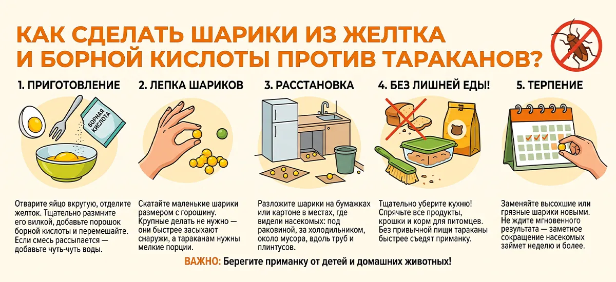 Как приготовить желток с борной кислотой против тараканов